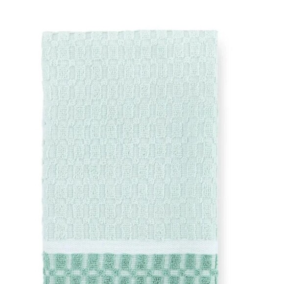 Siena Sage Green Kitchen Towels 2-Pc Cotton Contrasting Light Dark Border Gift - Picture 2 of 3